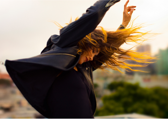 girl with hands up